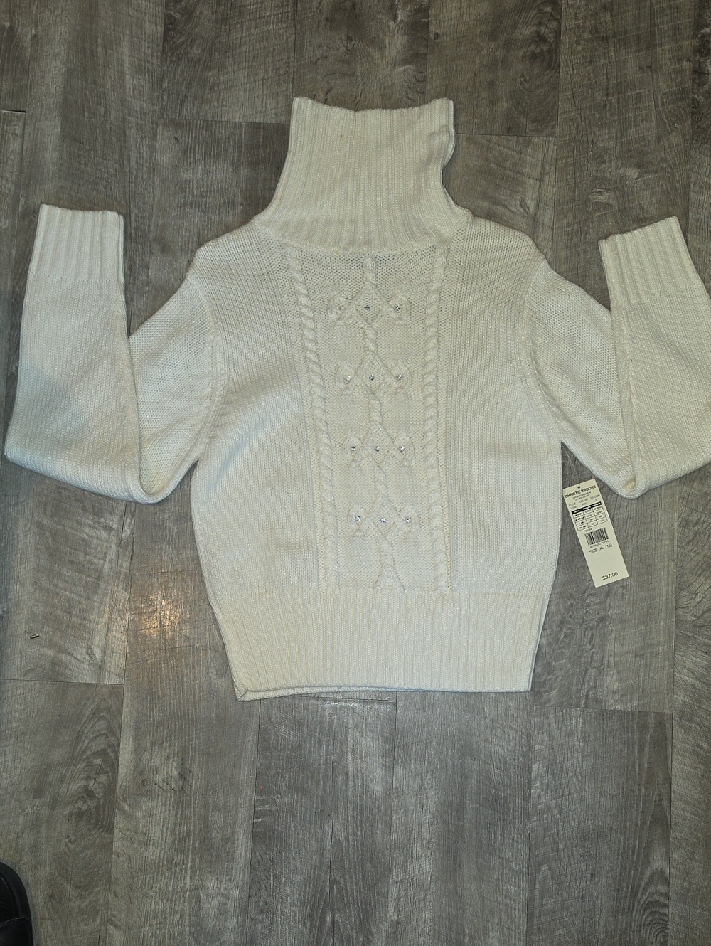 Christine Brooks XL Women’s Ivory Cable-Knit Turtleneck Sweater